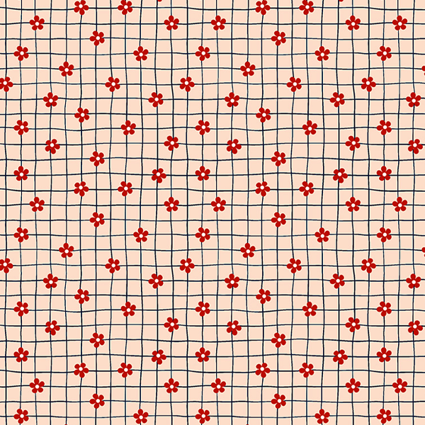 Tecido Tricoline Estampado Florzinhas Vermelha Grid 3109V002