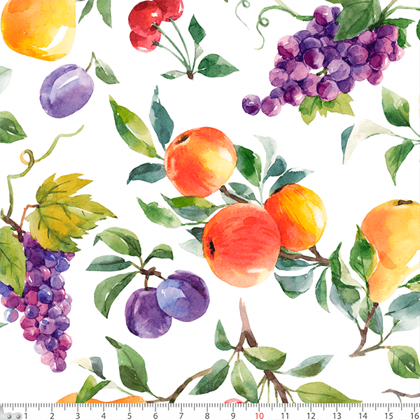 Tecido Tricoline  Estampado  Frutas Estilo Aquarela 8099v01