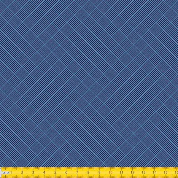Tecido Tricoline Estampado Geométrico Trançado Azul 1186v04