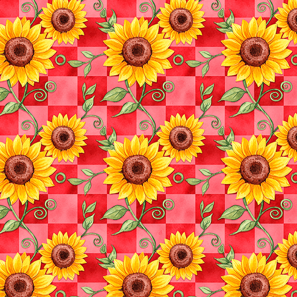 Tecido Tricoline Estampado Girassóis Juninos Xadrez 9050v468