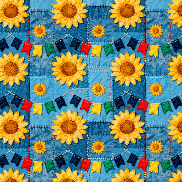 Tecido Tricoline Estampado Girrassóis Jeans Junino 9050v457