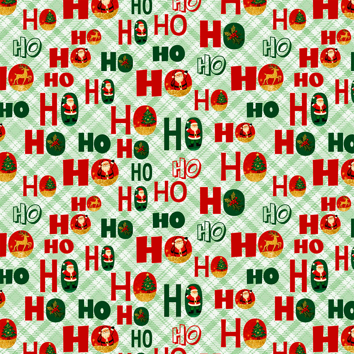 Tecido Tricoline Estampado Ho Ho Ho Verde 6222v001