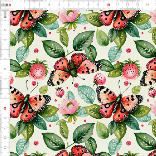 Tecido Tricoline Estampado Jardim das Borboletas Coral 9050v295