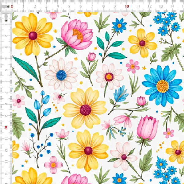 Tecido Tricoline Estampado Jardim das Margaridas Coloridas 9050v287
