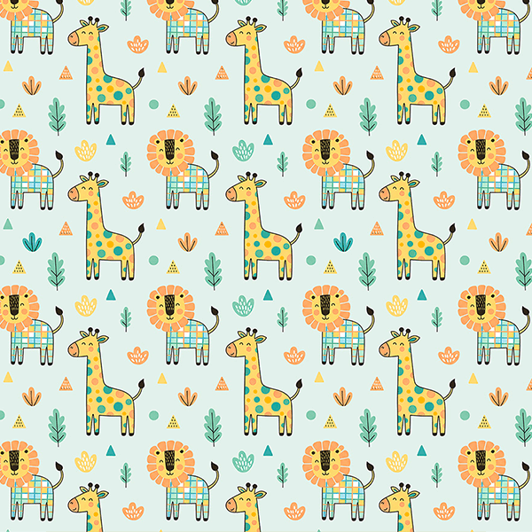 Tecido Tricoline Estampado Leão e Girafa em Retalhos 9050V431