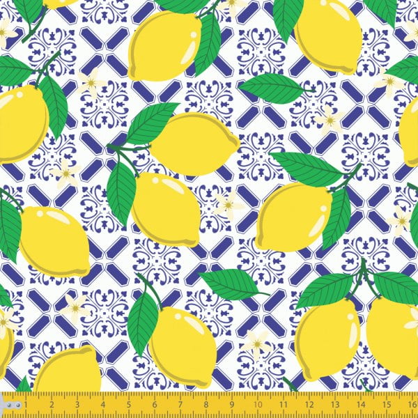 Tecido Tricoline Estampado Limão Siciliano Azulejo 6027v01