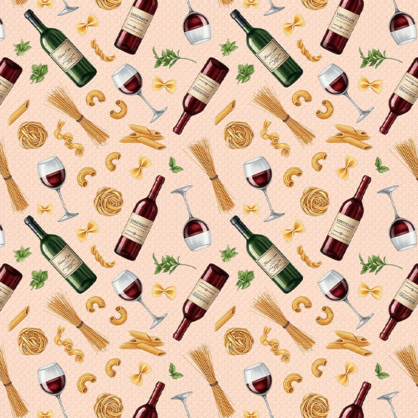 Tecido Tricoline Estampado Macarrão e Vinhos 9050V429