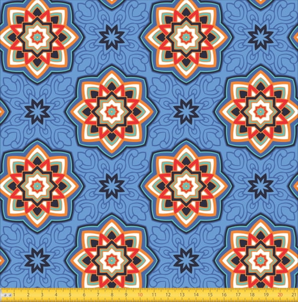 Tecido Tricoline Estampado Mandalas Estrelas Do Oriente Azul 6174v03