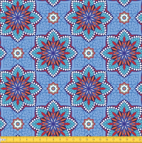 Tecido Tricoline Estampado Mandalas Flor Do Oriente Azul 6170v02