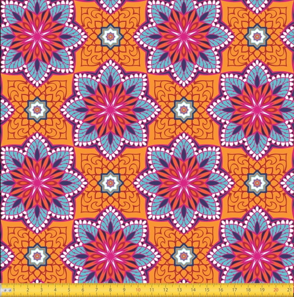 Tecido Tricoline Estampado Mandalas Flor Do Oriente Laranja 6170v02