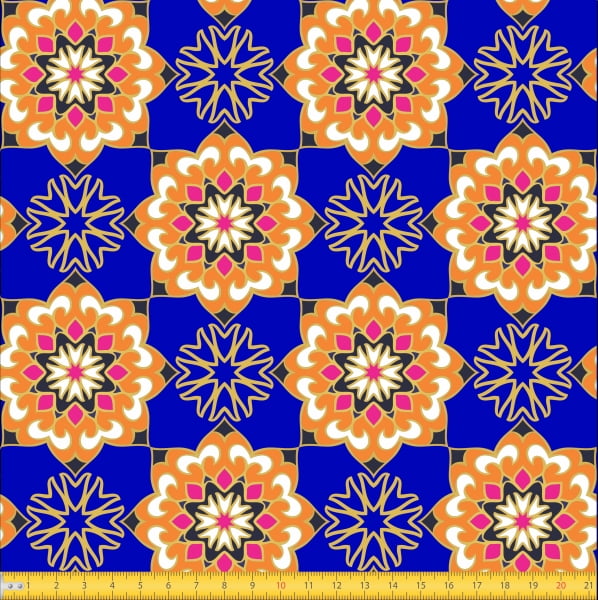 Tecido Tricoline Estampado Mandalas Jardim Do Oriente Azul 5069v01