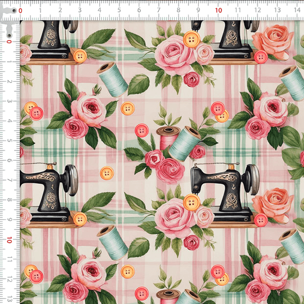 Tecido Tricoline Estampado Máquina de Costura Floral 9050v385