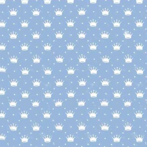 Tecido Tricoline Estampado Mini Coroa Fundo Azul Bebê 1143v082 