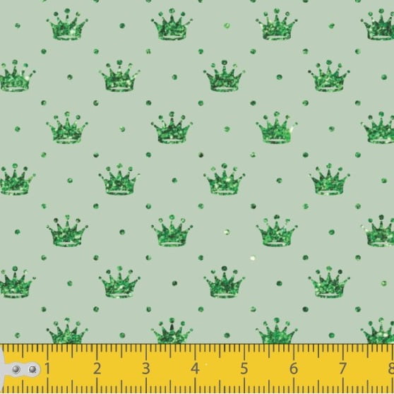 Tecido Tricoline Estampado Mini Coroa Fundo Verde Bebe 1143v02