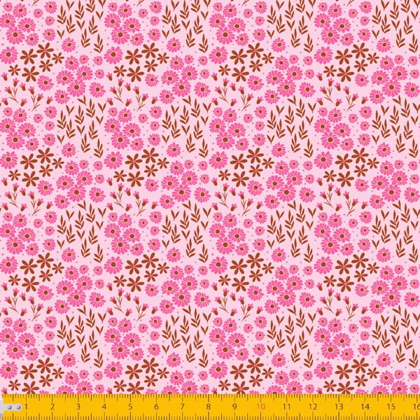 Tecido Tricoline Estampado Mini Floral e Folhagem Fundo Rosa 2016v02
