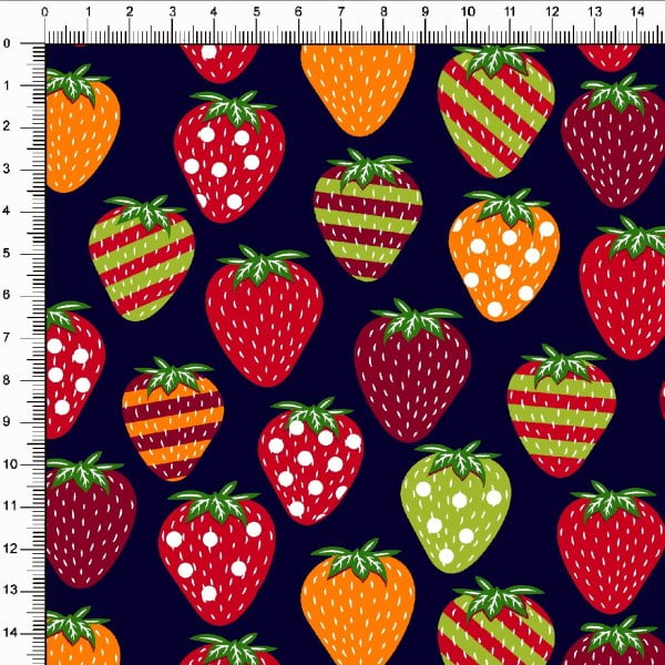 Tecido Tricoline Estampado Morangos Patchwork Fundo Marinho 6470v02