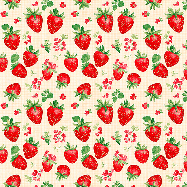 Tecido Tricoline Estampado Morangos sobre Xadrez Miúdo 9050V421