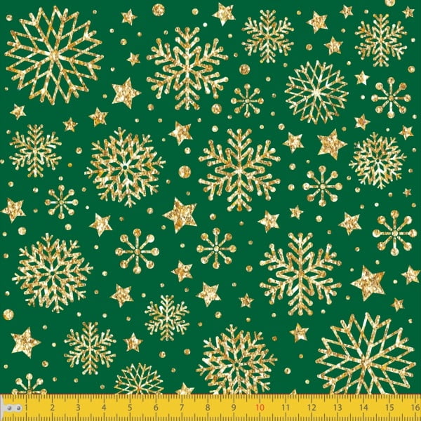 Tecido Tricoline Estampado Natal Estrelado Verde 1275v59