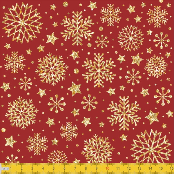 Tecido Oxford Estampado Natal Barrado Floral Vermelho e Dourado