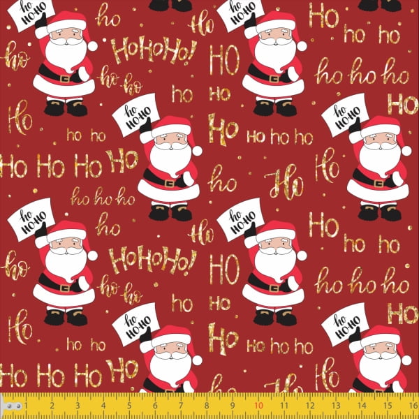 Tecido Tricoline Estampado Natal Papai Noel Hohoho Vermelho 5065v01