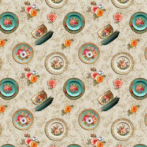 Tecido Tricoline Estampado Porcelanas Encantadas 9050V485
