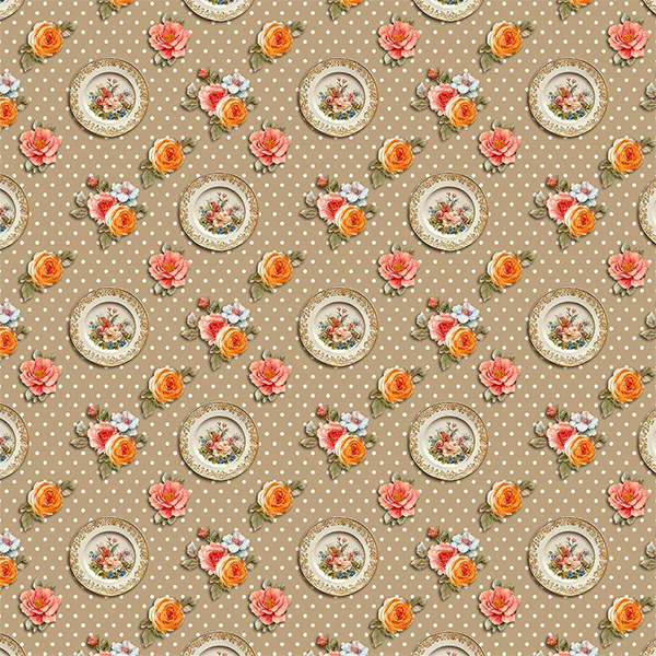 Tecido Tricoline Estampado Pratos e Rosas 9050V482