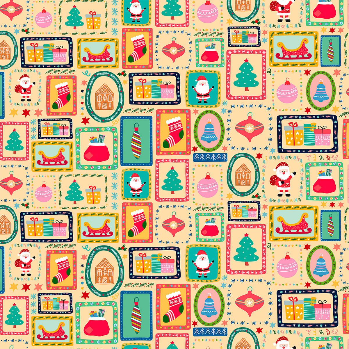 Tecido Tricoline Estampado Quadros de Natal 6225v001