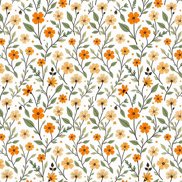 Tecido Tricoline Estampado Ramos Amarelo e Laranja 9050V411