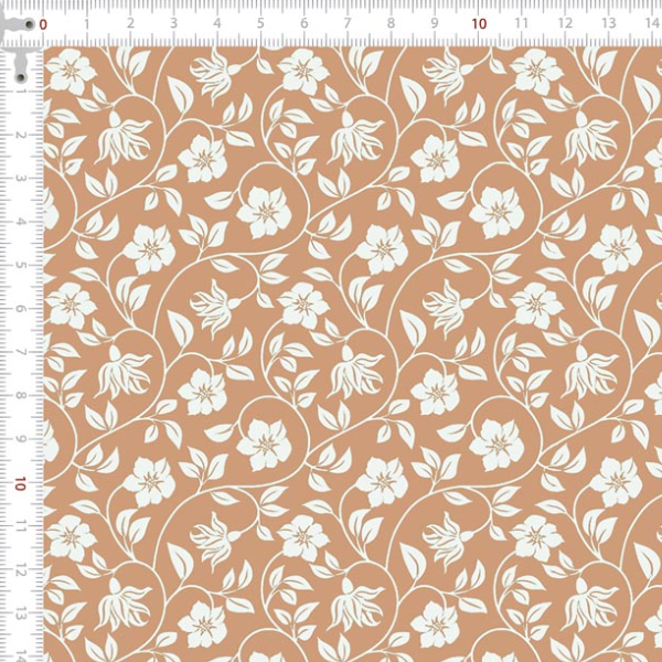 Tecido Tricoline Estampado Ramos de Flores Fundo Terra Seca 1407V273