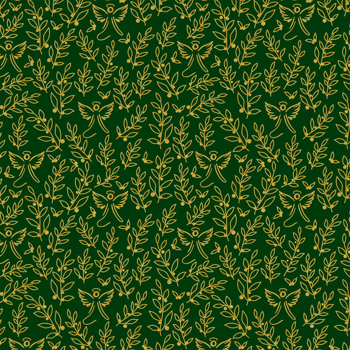 Tecido Tricoline Estampado Ramos e Anjos Natalinos Verde 1429v059