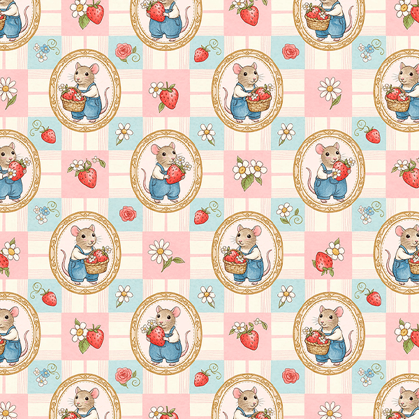 Tecido Tricoline Estampado Ratinhos e Morangos 9050V436