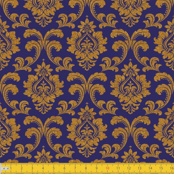 Tecido Tricoline Estampado Realeza Marinho Brilhante Must Have 1254v08