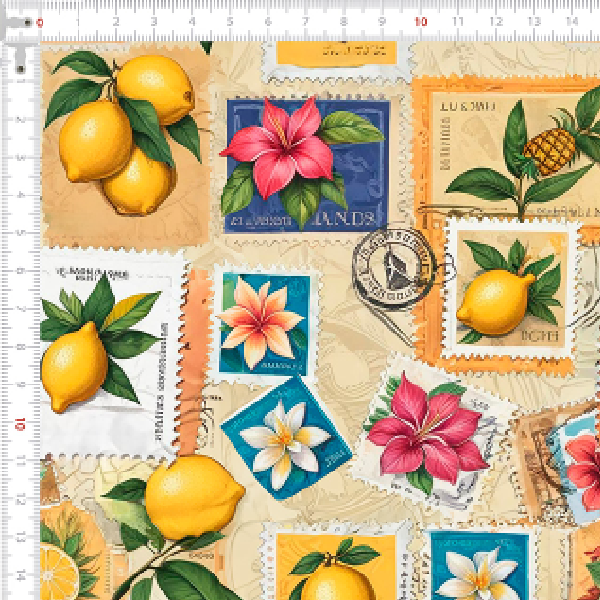 Tecido Tricoline Estampado Retalhos de Limão e Flores 9050v318