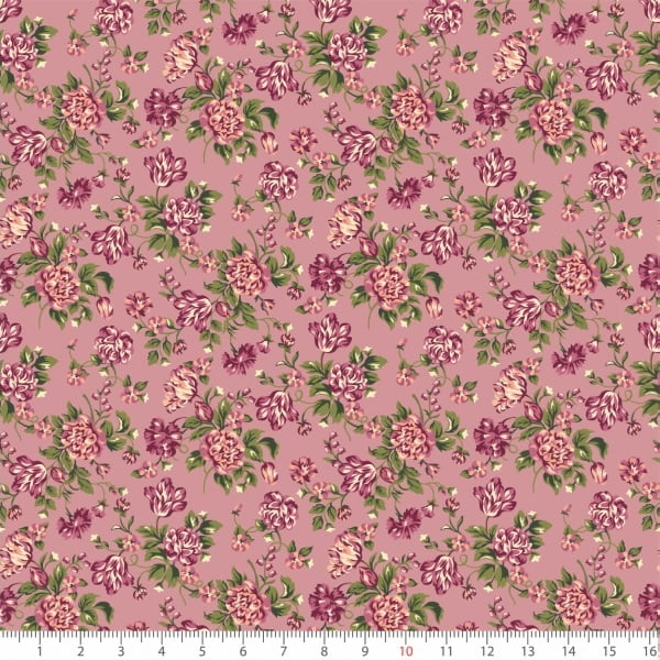 Tecido Tricoline Estampado Rosas Pequenas fundo Rosa 7126v01