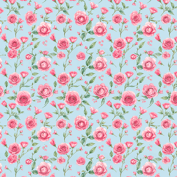 Tecido Tricoline Estampado Rosas Sobre Fundo Azul 9050V405