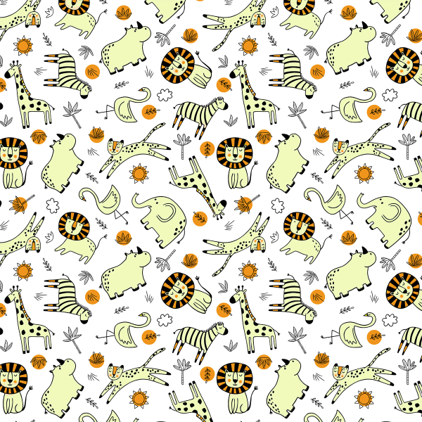Tecido Tricoline Estampado Safari Divertido Branco e Amarelo 3099V004