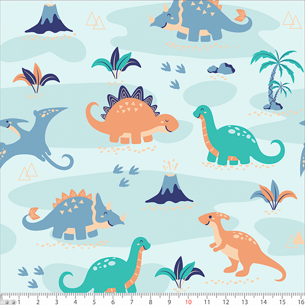 Tecido Tricoline  Estampado  Terra dos Dinossauros Fofos 7191v01