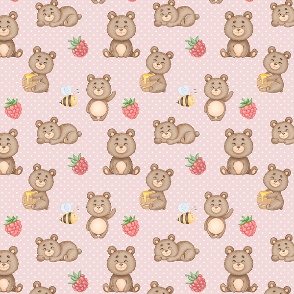 Tecido Tricoline Estampado Ursinho Poá Rosa 9050V437