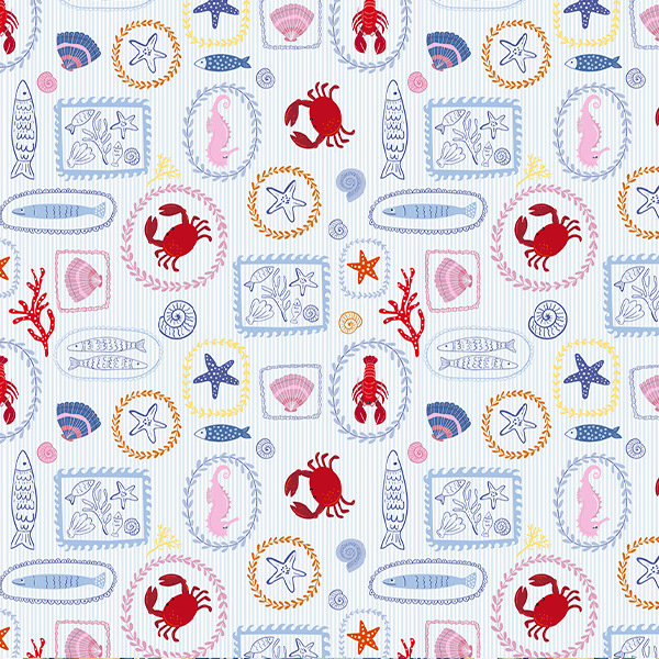 Tecido Tricoline Estampado Vida Marinha 9050V418