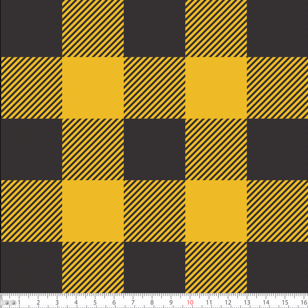 Tecido Tricoline Estampado Xadrez Preto Fundo Amarelo 1380v04