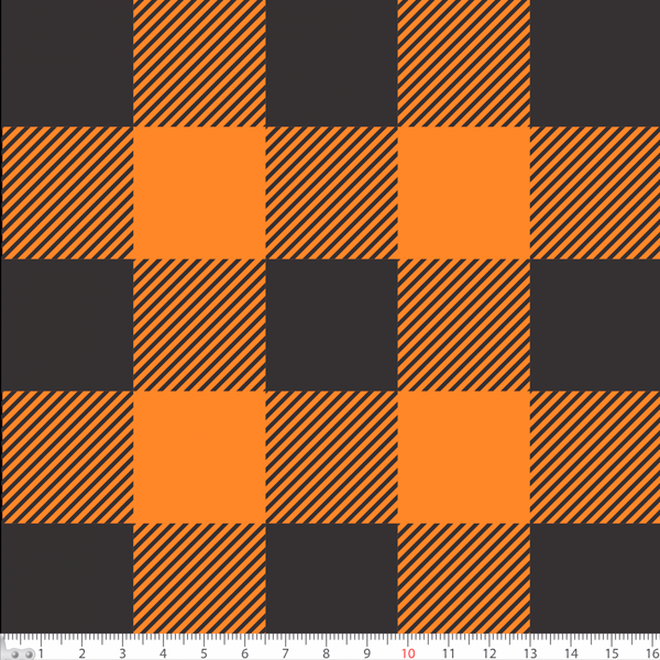 Tecido Tricoline Estampado Xadrez Preto Fundo Laranja 1380v23