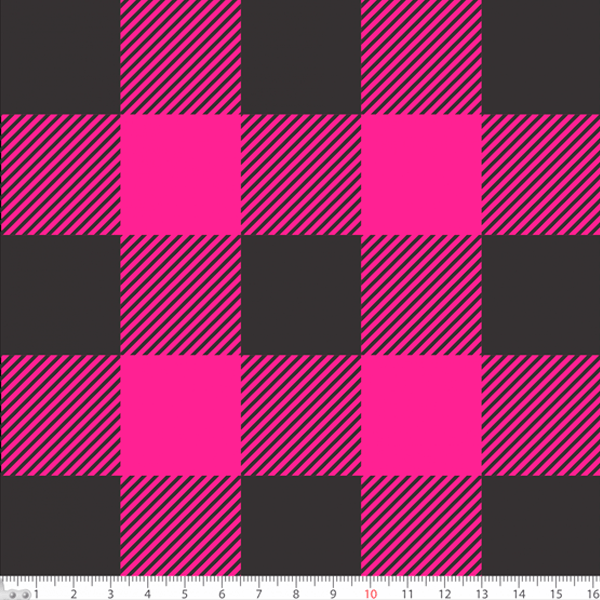 Tecido Tricoline Estampado Xadrez Preto Fundo Rosa Choque