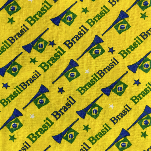Tecidos Tricoline Estampado Brasil Copa do Mundo Amarelo 4422v01