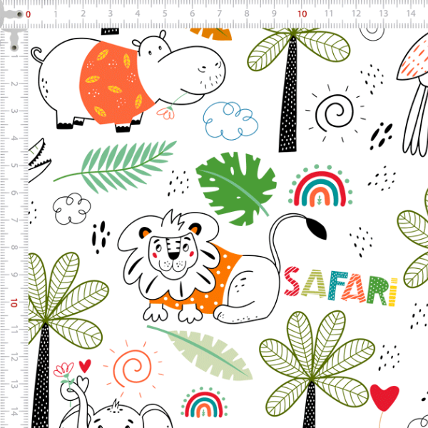 Tecidos Tricoline Estampado Desenho Safari 9050V068