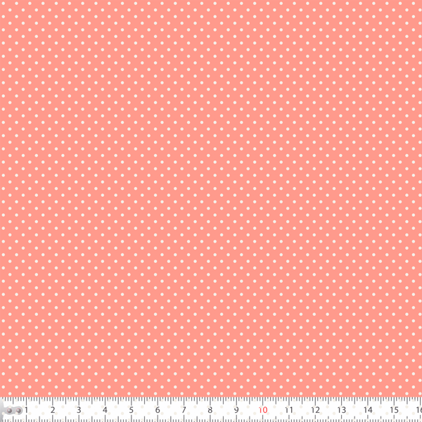 Tricoline Estampado Bolinha Mini Micro Branca Fundo Rosa Coral 1002v145