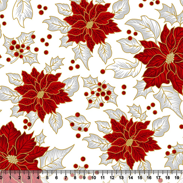 Tecido Tricoline Natal Floral Vermelho Fundo Xadrez Palha 50 cmX1