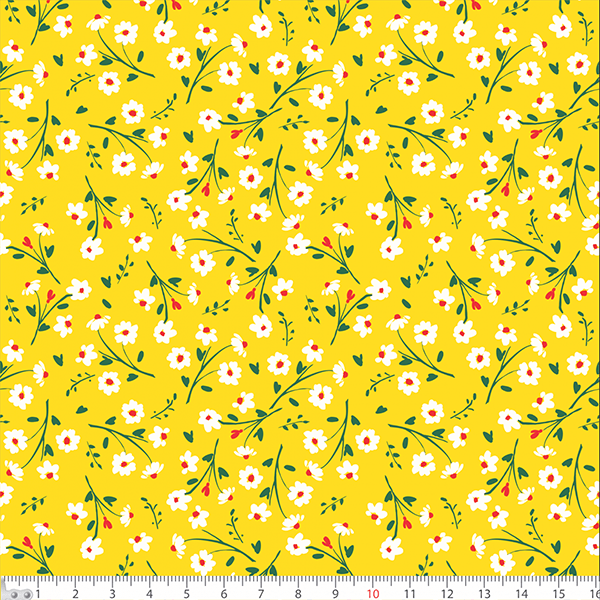 Tricoline Estampado Margaridas Ramificadas Amarelo 3074v006