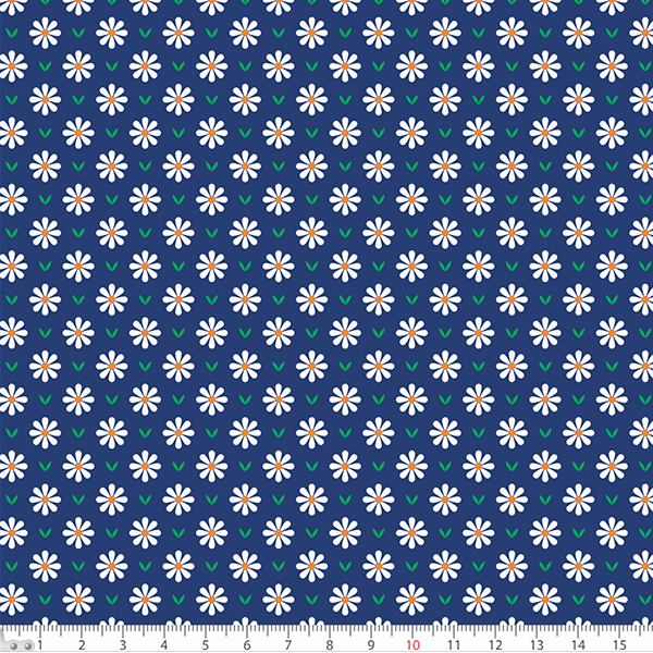 Tricoline Estampado  Margaridas Pequenas Azul Escuro 3076v006