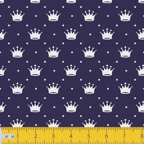  Tricoline Estampado Mini Coroa  Fundo Azul Marinho 1143v605